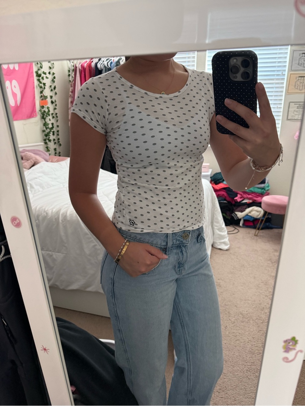 White Polka Dot Short Sleeve Baby Tee